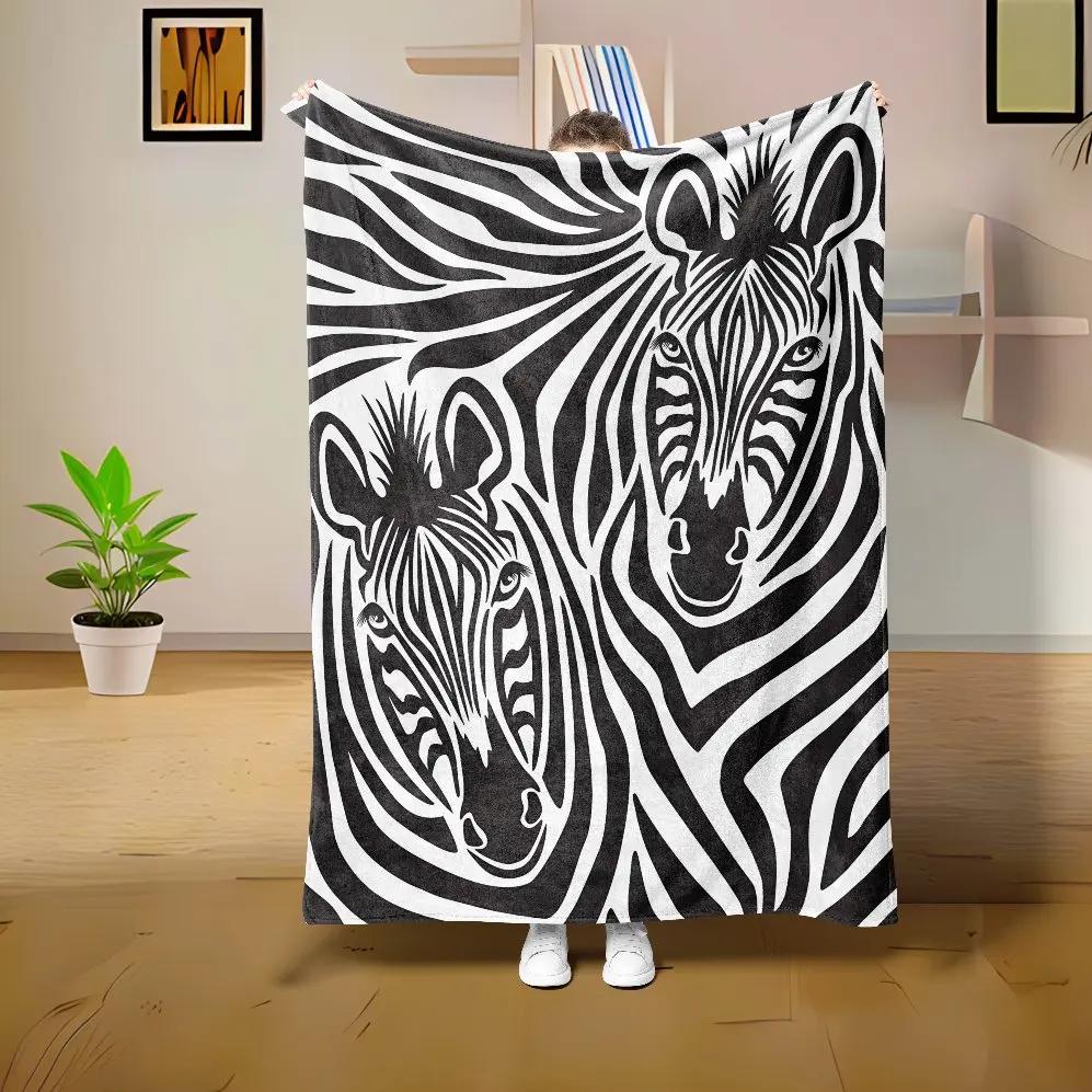 Fun Animal Print Flannel Blanket  Cow Zebra Tiger  Giraffe Throw for Home Sofa Kids Students Nap  Lunch Break