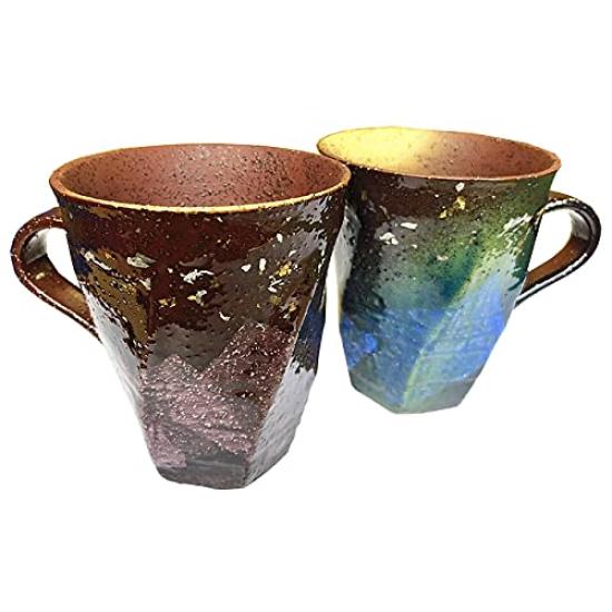 Kutani Ware Pair of Silver and Silver Chirashi and Silver Celebration Day Gift Mug to Enjoy Ceramic Tea and Coffee Family Golden Birthday Sixtieth