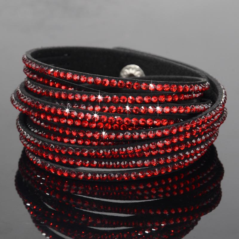 Meier Handmade Full Diamond Leather Cord Multi-layer Bracelet - Unique Color Diamond Bangle