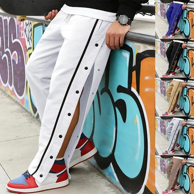 Men's Solid Color Trousers Men's Single Breasted Striped Loose Sweatpants