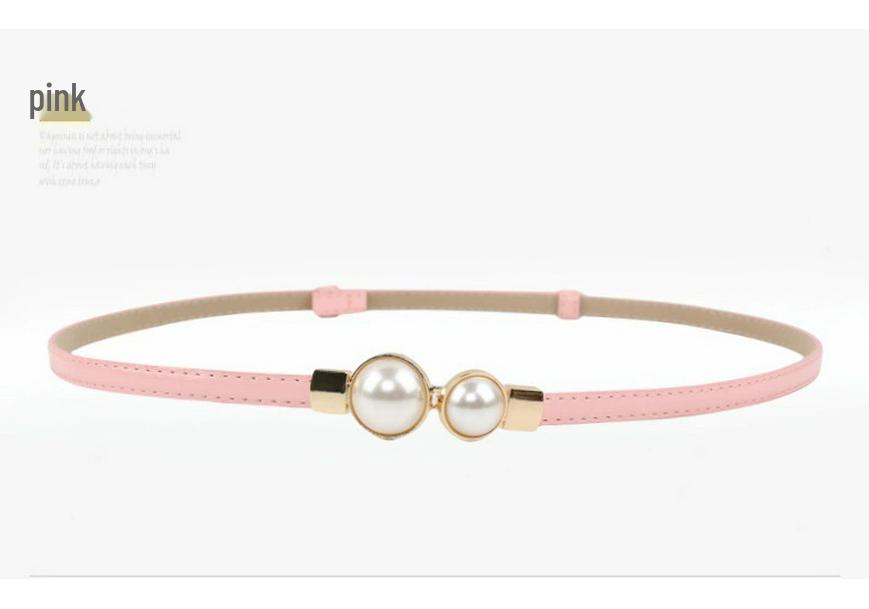 Pearl Black Leather Waist-Cinching Belt for Women - Stylish and Versatile Thin Waistband