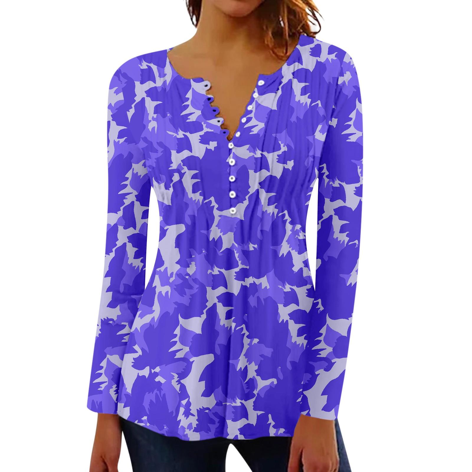 

Women s Pleated Button Retro Floral Print Top M фіолетовий