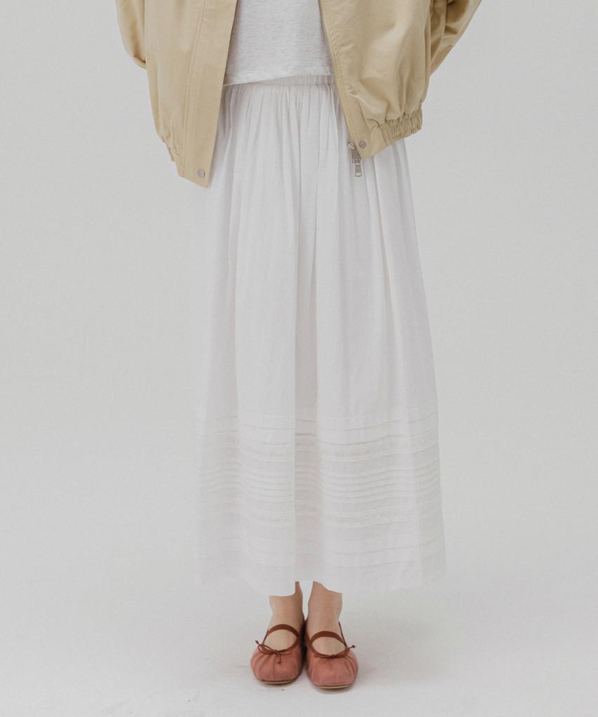 Mellotoli Pintuck Cotton Long Skirt (White)