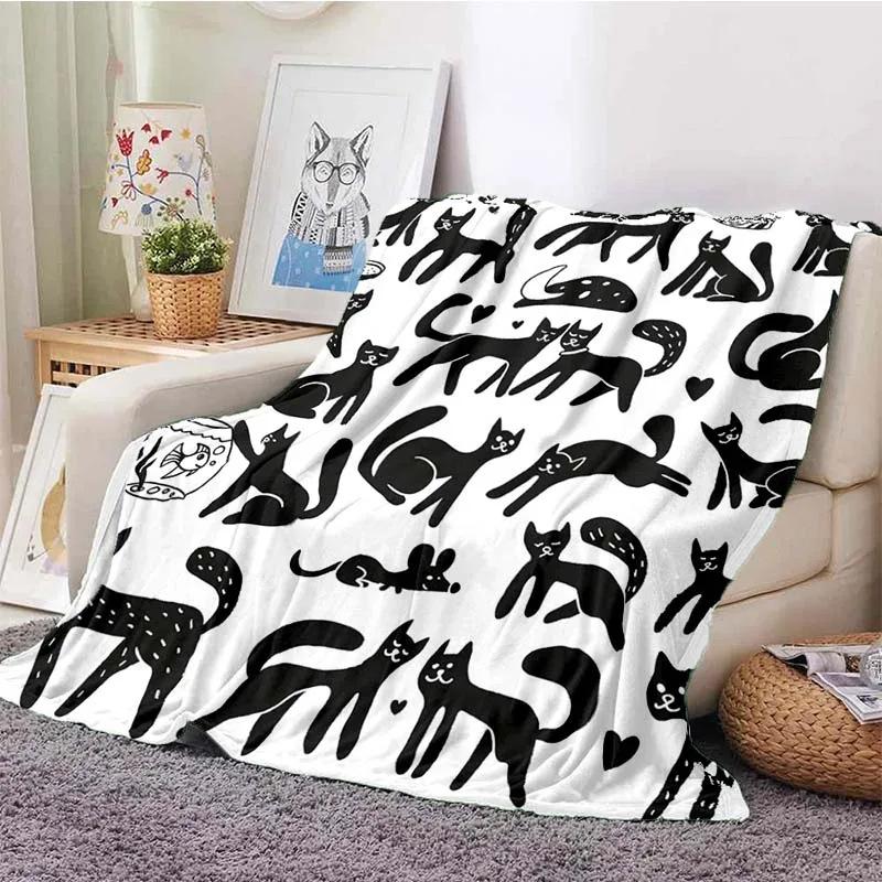 Cute Cat Series Printed Blanket for Sofa Bed Travel Camping Living Room Office Conditioning Blanket for All Seasons Gifts