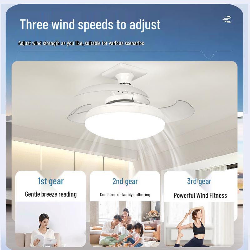 Silent E27 Screw Base Ceiling Fan Light with Invisible Blades and Pure Copper Motor
