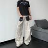 Jeans a blocchi con stampa leopardata American high street per uomo e donna, versione gamba larga scimitarra, design di alta gamma YK pantaloni casual