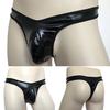 1pc Black Men's Faux Leather Sexy Briefs Thongs T-Back G-Strings Low Waist U-convex Pouch Panties Man Underwear Clubwear