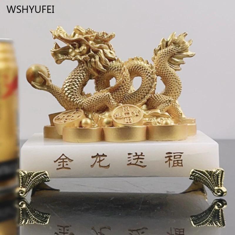 Zlatý drak Dárková dekorace ve tvaru draka Sochařství Řemesla Obývací pokoj Bytové dekorace Dárek k nastěhování Feng Shui Doplňky