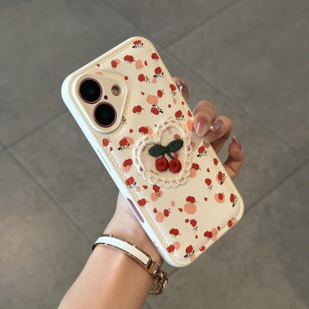ins floral three-dimensional cherry for Apple 17/16Promax candy air cushion mobile phone case IP15plus women's 14