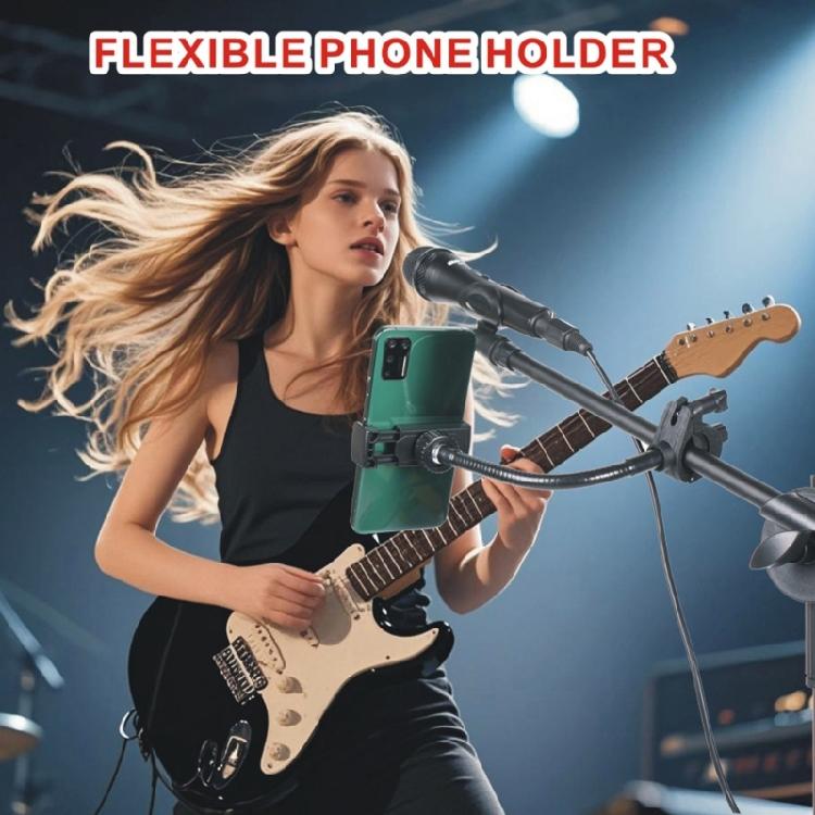 Adjustable Gooseneck Smartphone Holder Portable Phone Stand with Secure Lock Plastic Texture for Microphone Stands