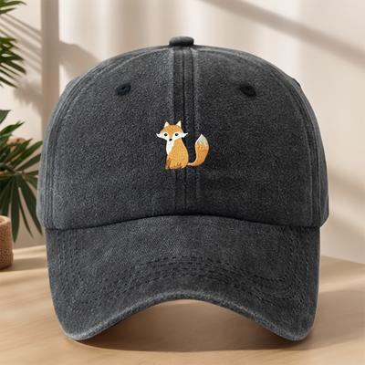 Classic Washed Vintage Fox Embroidered Baseball Cap Unique Street HipHop Hat for Outdoor LeisureAppropriate for Any Season