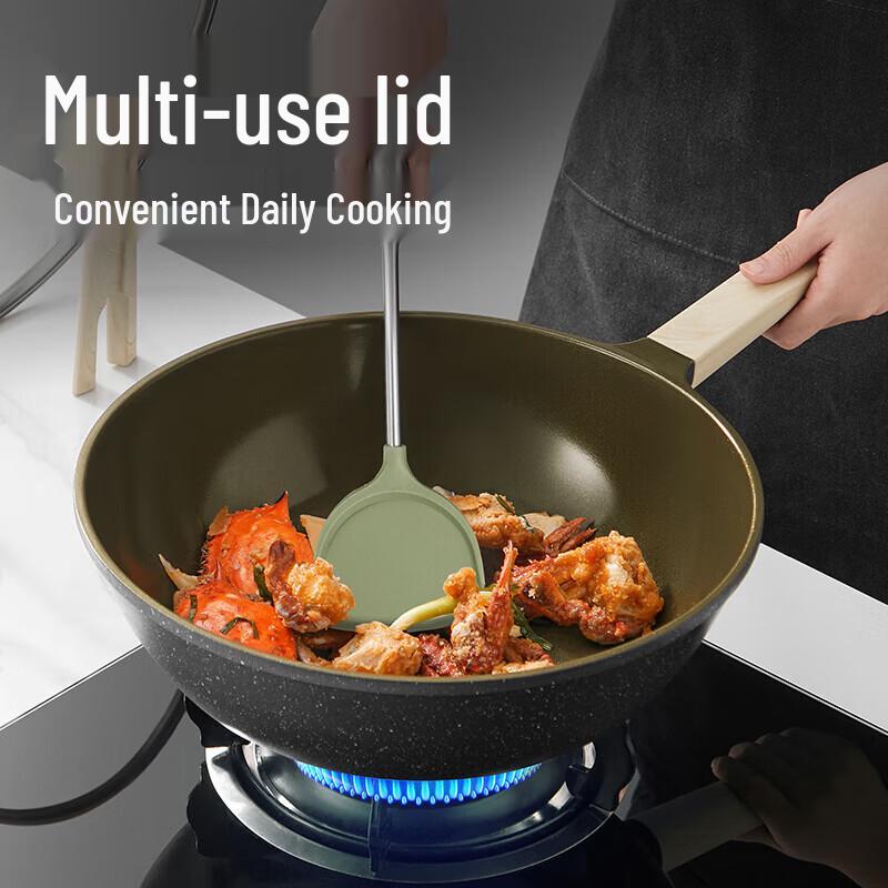 COOKER KING Titanium Ceramic Non-stick Flat Bottom Wok, 32cm
