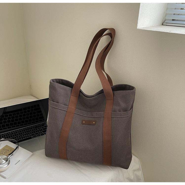 2025 New Tote Bag Bag Women's Shoulder Bag College Student Versatile Commuting Large-capacity Casual Canvas Make-up Bag
