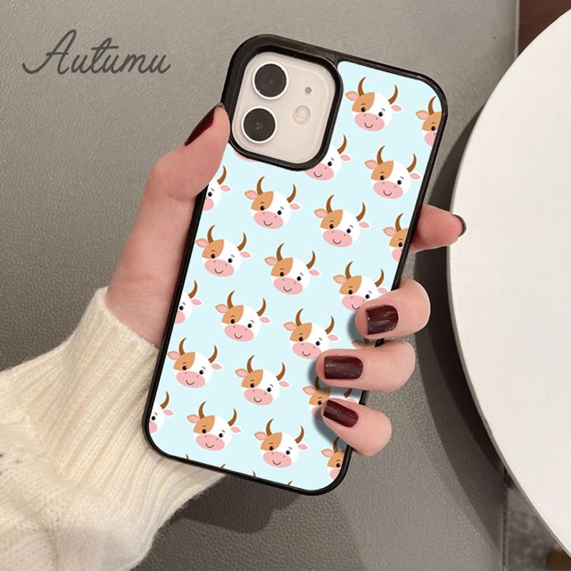 Animal Cute Cartoon Cow Phone Case for iPhone 11 12 13 14 Pro Max Mini X XR XS SE 2020 6S 7 8 Plus Samsung Galaxy S21 S22 Cover