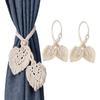 2 Pcs Boho Curtain Tiebacks,Curtain Tie Backs,Hand Knitting Cotton Curtain Holdbacks with Adjustable Natural Wooden Bead,Double Leaves Farmhouse