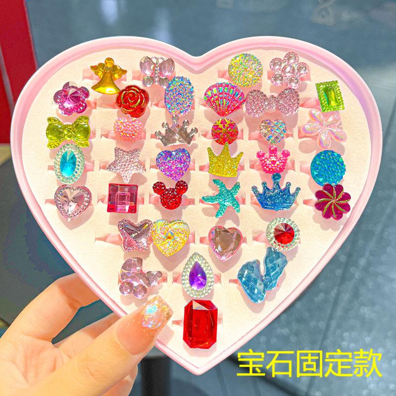 36 Pieces Children's Ring - Diamond-Style Crystal Toy Cartoon Rings With box
