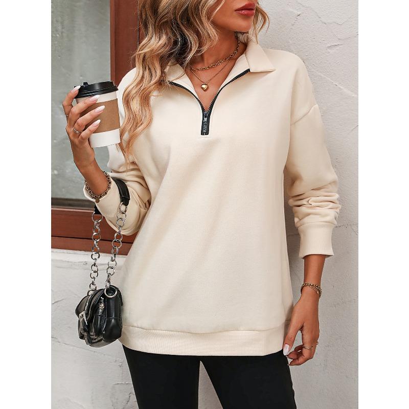TIFICY Women's Fashion Casual Solid Color Print Spring Fall Long Sleeve POLO Neck Pullovers & Long Sleeves