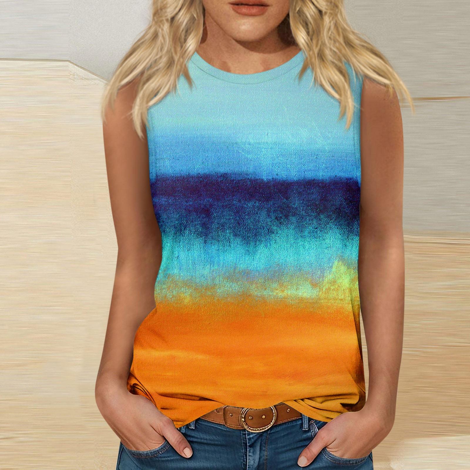 

Женские повседневные туники, топы для ношения с леггинсами, летние рубашки без рукавов с принтами, майки, блузки M имбирный