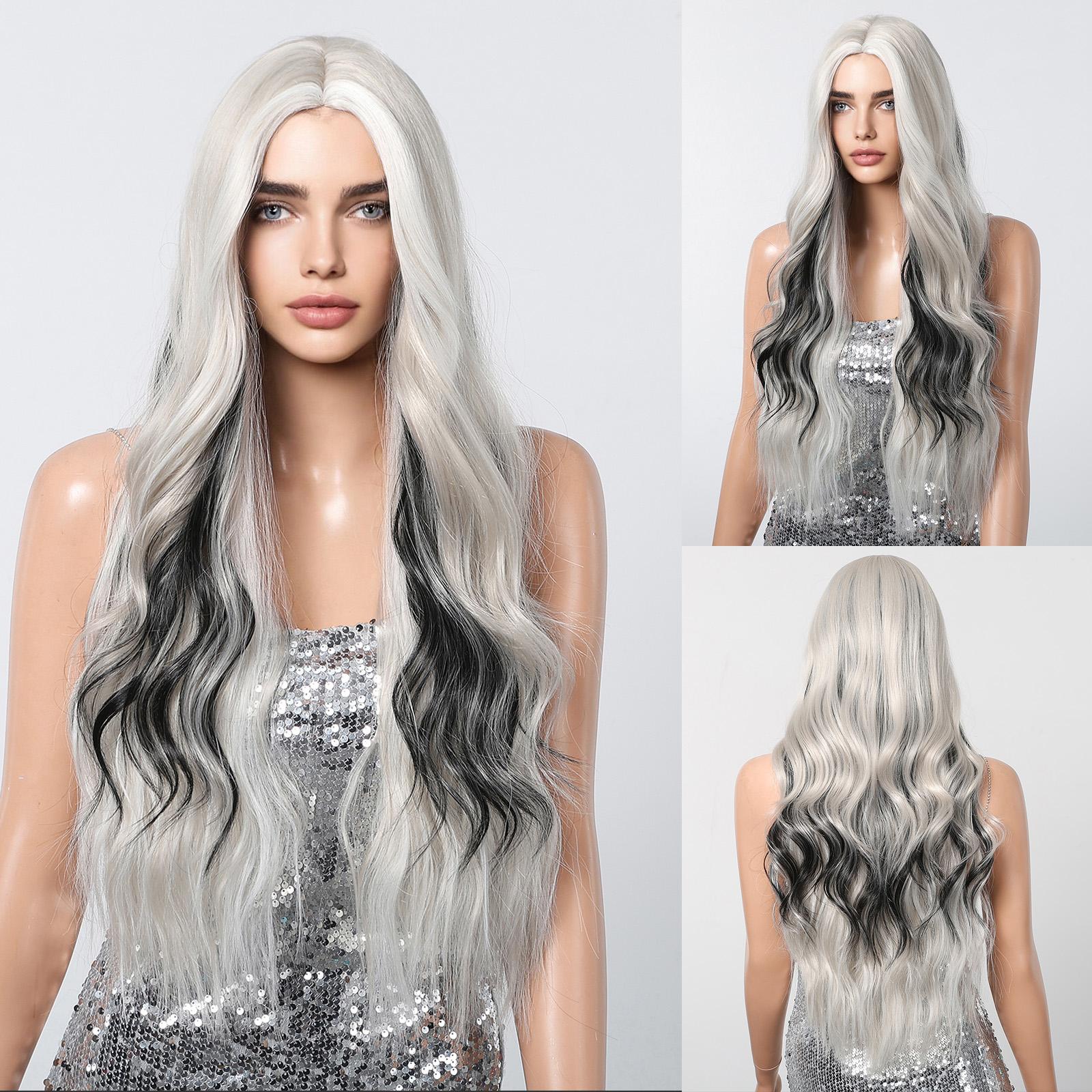 

HAIRCUBE Белый Платиновый Смешанный Коричневый Синтетические Парики Длинные Волнистые Волосы Парики Для Женщин Средний Пробор Ежедневные Термостойкие Парики