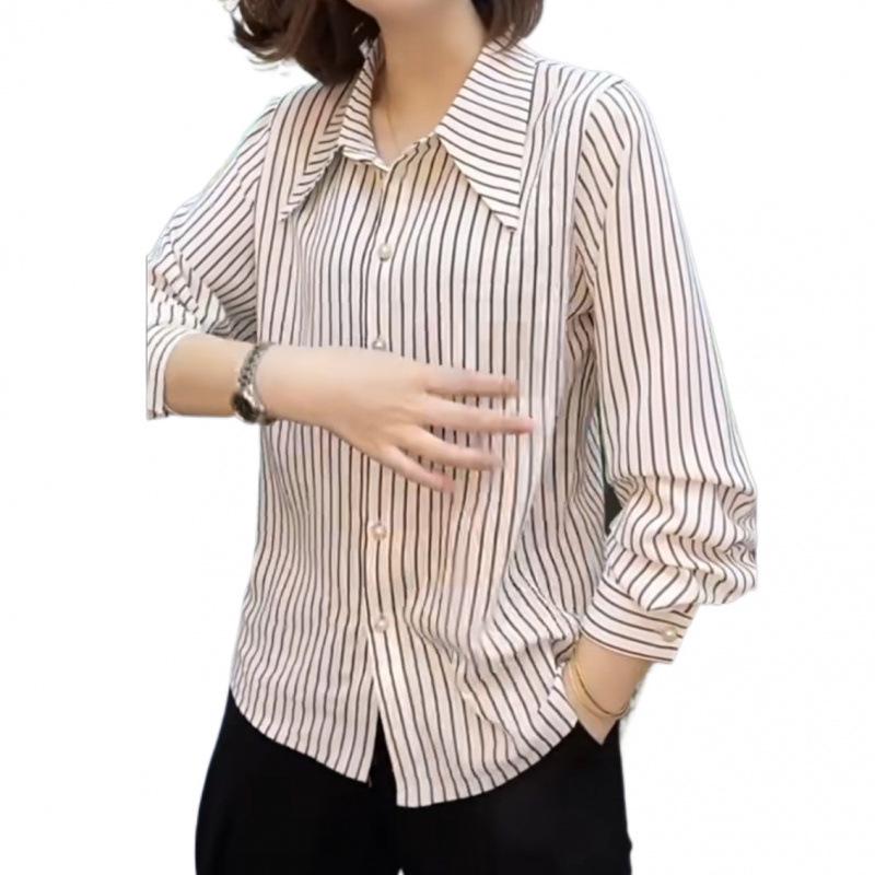 Versatile Korean Style Striped Women's Long-Sleeved Shirt with Collar for Spring/Summer