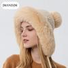 Autumn and winter women's pullover hat three hairballs outdoor thickened velvet cold-proof warm solid color knitted hat