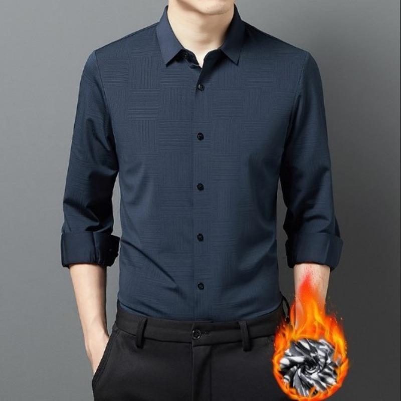 Spring and Autumn New Men's Long-sleeved Velvet Thickened Shirt Business Shirt Trendy Casual One Piece