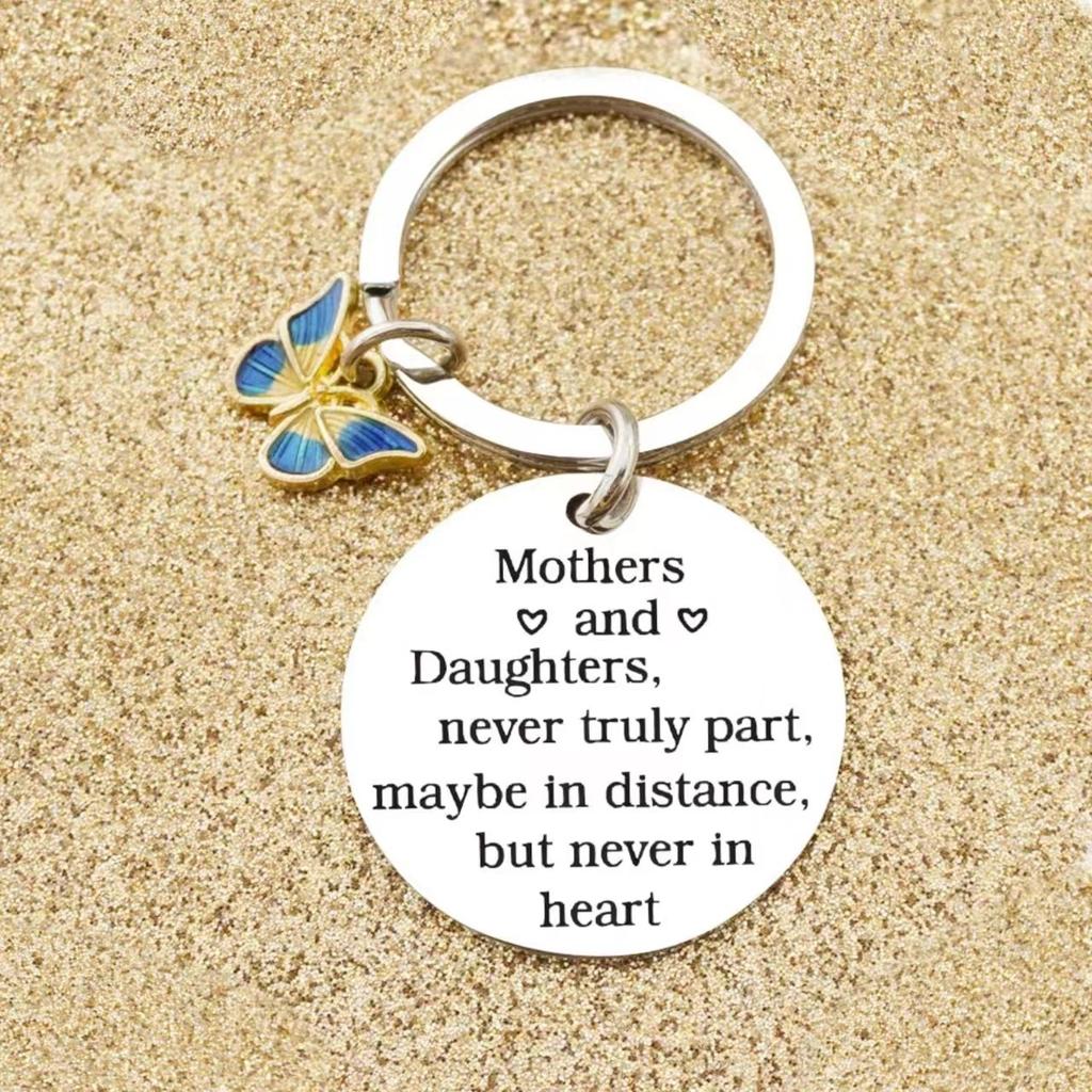 Mother Daughter Butterfly Stainless Steel Keychain Warm Family Design Fashion Pendant Practical Mother's Day Gift