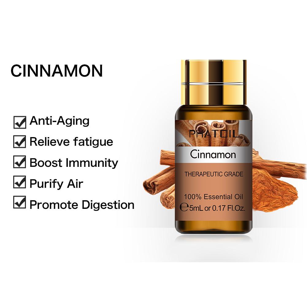PHATOIL 5ML Cinnamon Pure Essential Oil with Dropper For Spa Massage Oil Burners Humidifiers Air Purifier Boost Immunity Promote Digestion