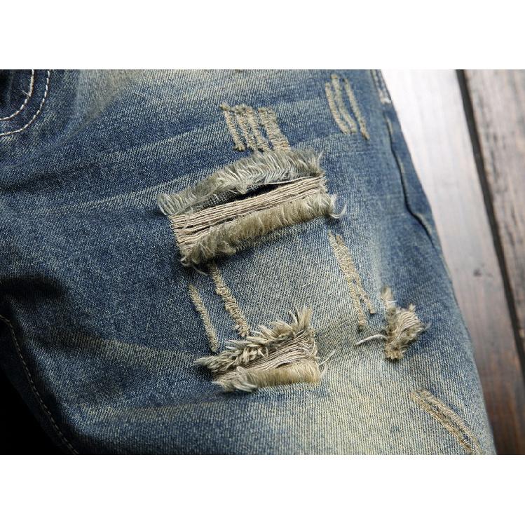 Europæiske og Amerikanske Jeans til Mænd, Jeans med Store Huller til Mænd, Personlige Lige Ben Slim Fit Bukser til Mænd