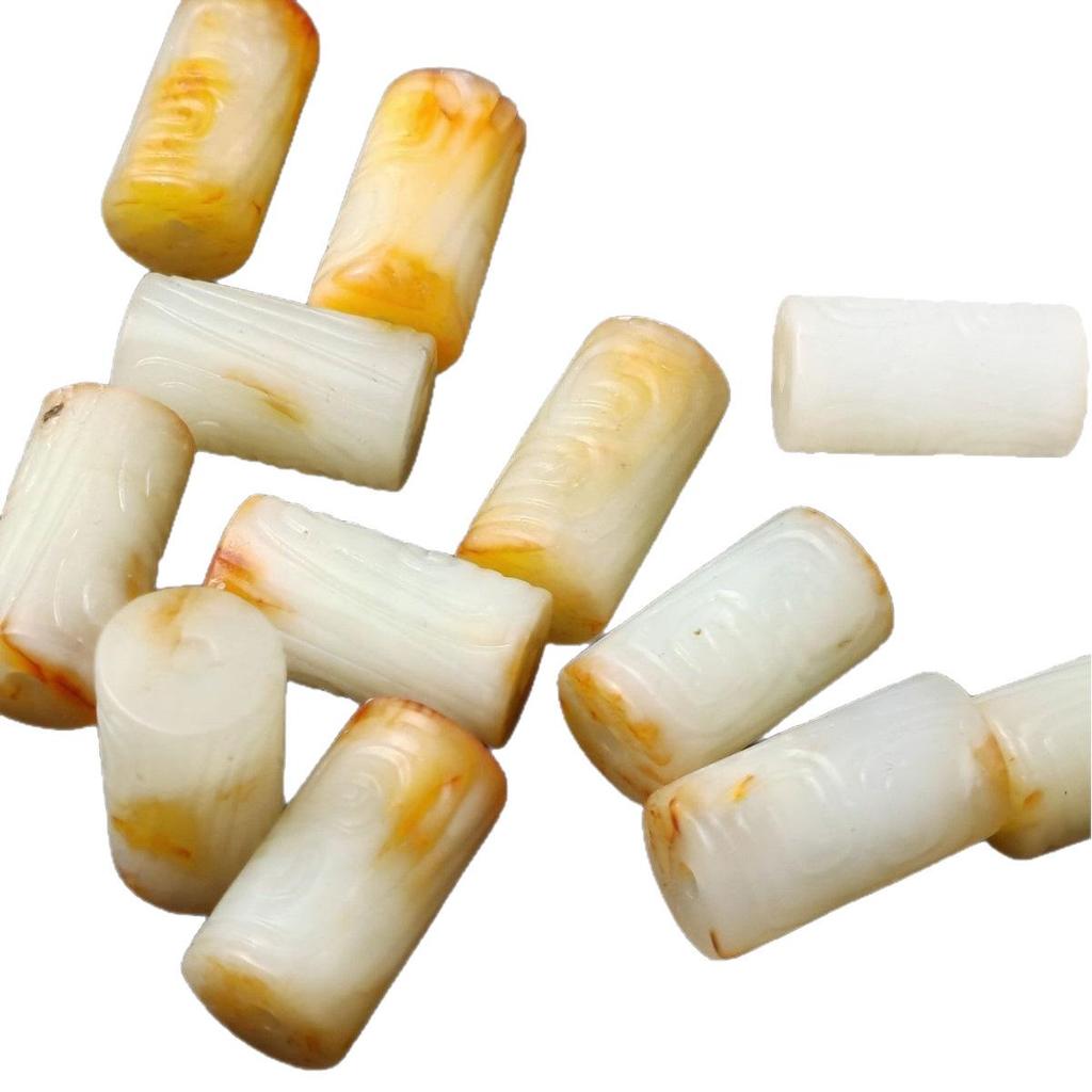 Natural Hetian Jade Square Cylinder Beads, 22mm x 1.1mm, DIY Loose Old-Style Stringing Accessories