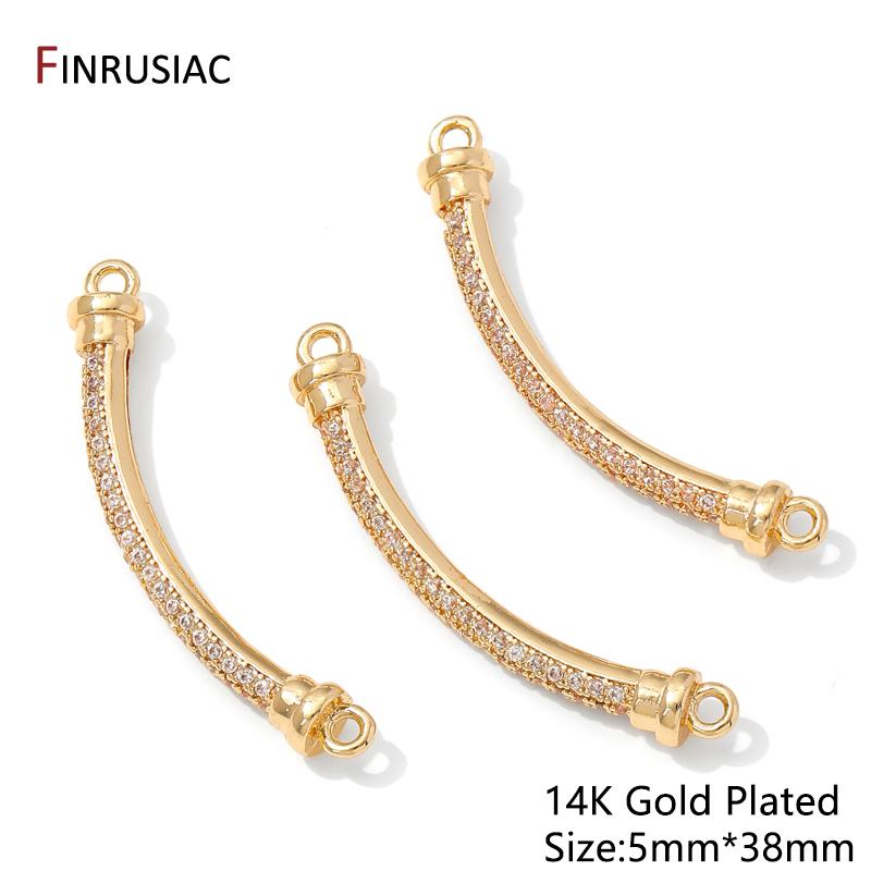 

14K Gold Plated Brass Branch Half Round Bracelet Connector Charms,Inlaid Zircon Connector Clasps For DIY Jewelry Making Findings 1 piece