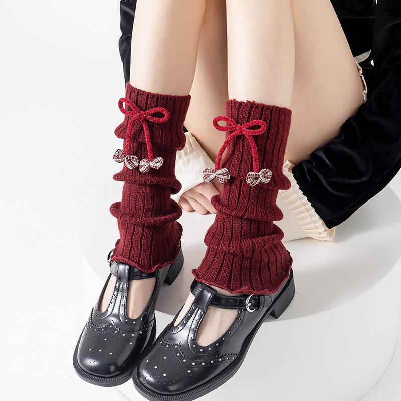 Boots Still Cotton Socks Cover Red Bow New Year Christmas Stacking Socks Lolita Warm Calf Socks