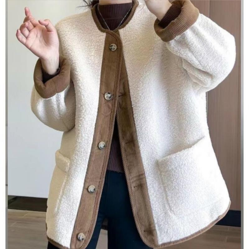 Cotton Padded Jacket Women's Short Style Oversize Thick Padded Jacket Fleece Single Breasted Warm Coat with Pockets In Autumn and Winter