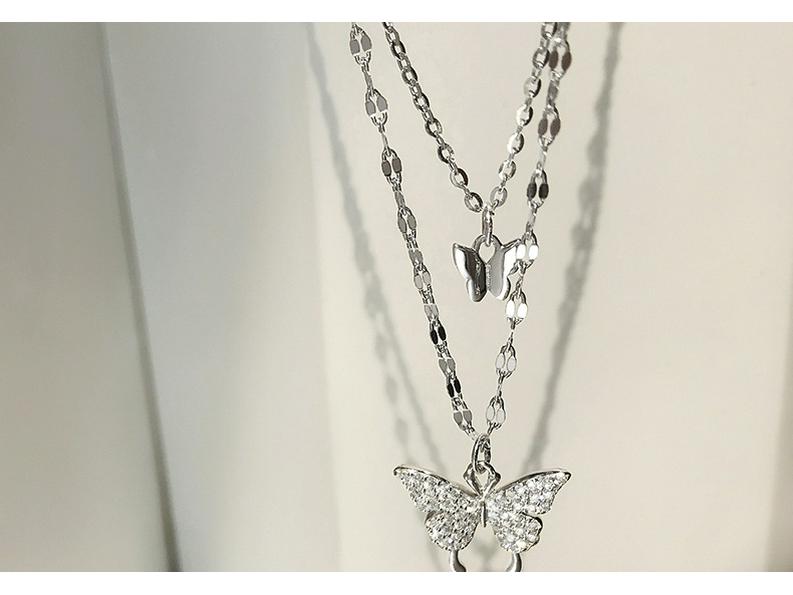 S925 Silver Double Layer Butterfly Necklace – Elegant European & American Design