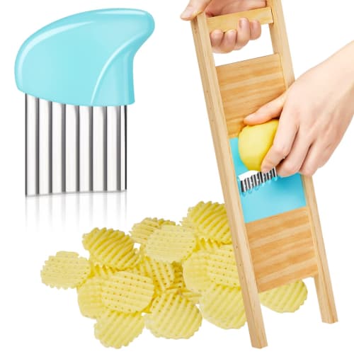 Set of 2 Wave Waffle Crinkle Cutter, Stainless Steel French Fry Cutter, Potato Slicer, Crinkle Chopper, Potato Lattice, Carrot Chip Maker, Kitchen Too