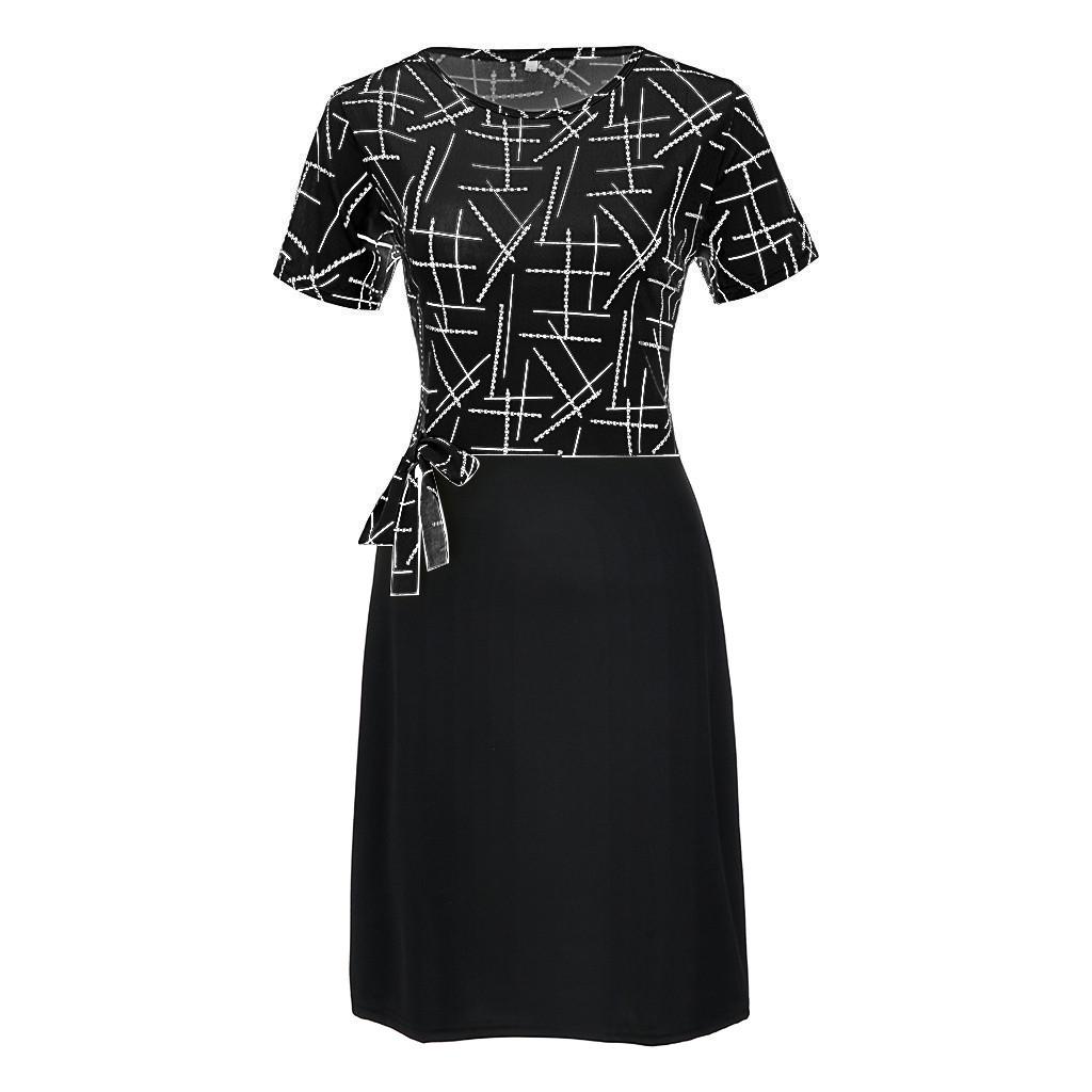 Fashion Casual Women  Short sleeve  Dress Striped Slim A-Line Dress