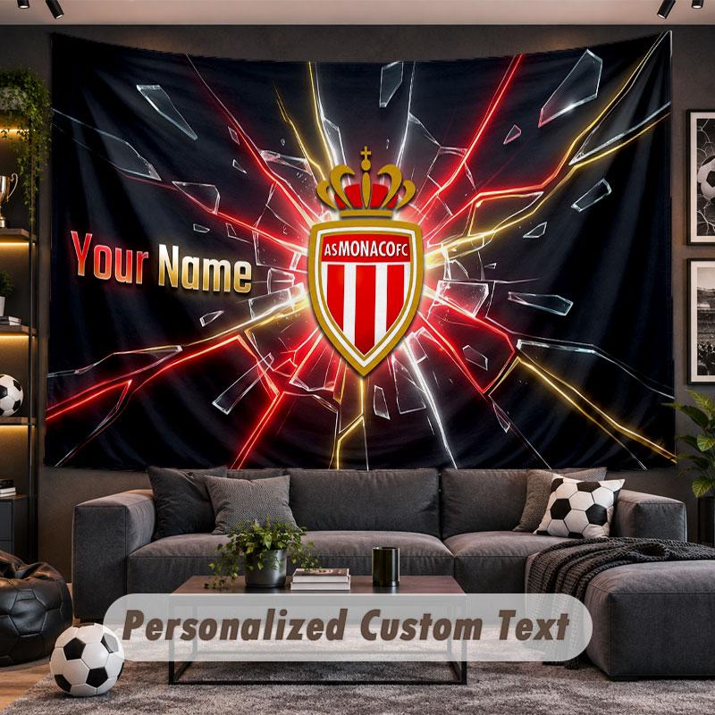 Wall Hanging Tapestry Custom NameMonaco FC Pattern Personalized Printed Fabric Wall Decor