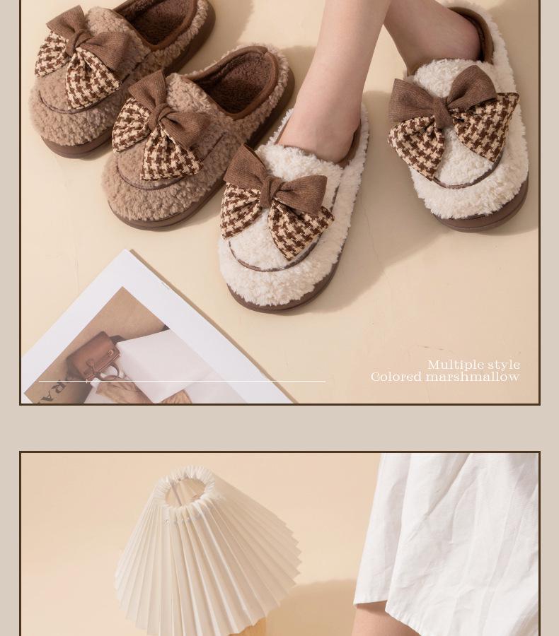 Women's Bowknot Plush Cotton Winter Slippers - Cute, Warm, Thick-Soled Indoor Footwear
