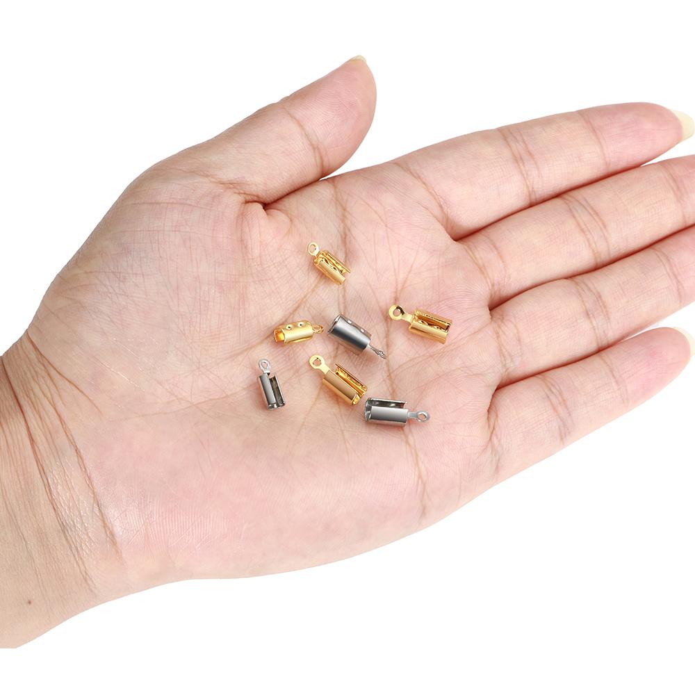 30pcs Stainless Steel Crimp Caps DIY Necklace Chain Fastener Connectors Cords Rope Bracelet End Caps Jewelry Making DIY Supplies