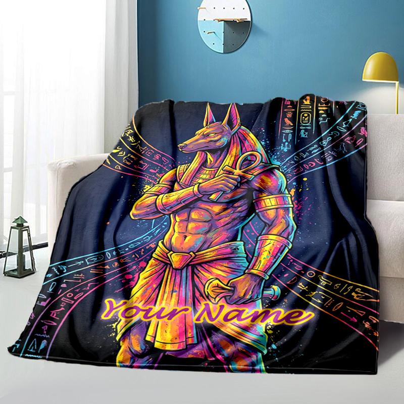 1PC Custom Name Anubis Fusion Artwork flannel blanket versatile,all-season throw suitable for the living room,bedroom,camping,travel,and gift