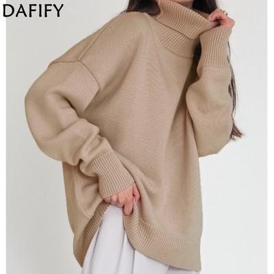 Pulls à manches longues et col haut pour femmes, mode décontractée, automne hiver, couleur unie, imprimé