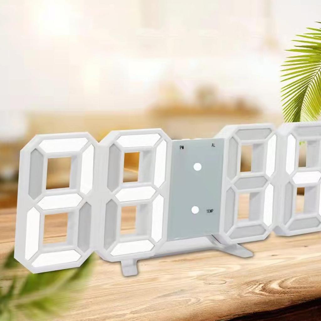 LED Room Decor 3D Digital Alarm Clock (TabletopWall Mount) with Snooze Function, 4 Brightness Levels, CalendarTemperature Display12H24H Time Display