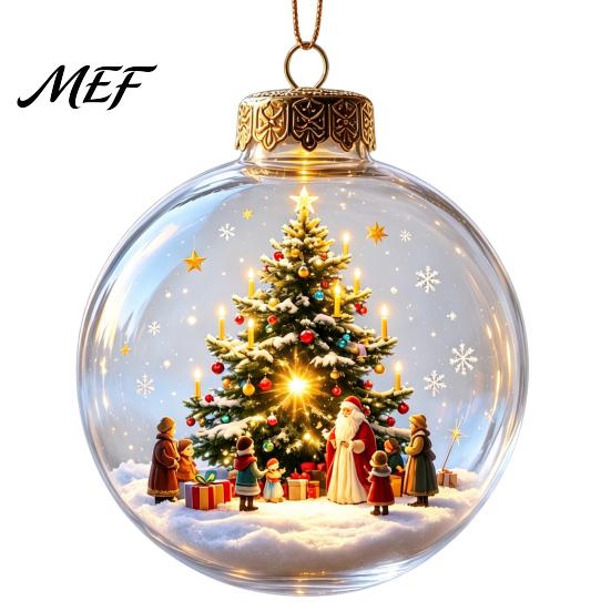 3D Holiday Character Figurines Christmas Faux Crystal Ball Hanging Ornaments with Warm LED Seasonal Home Decor Accessories Lights, Luminous