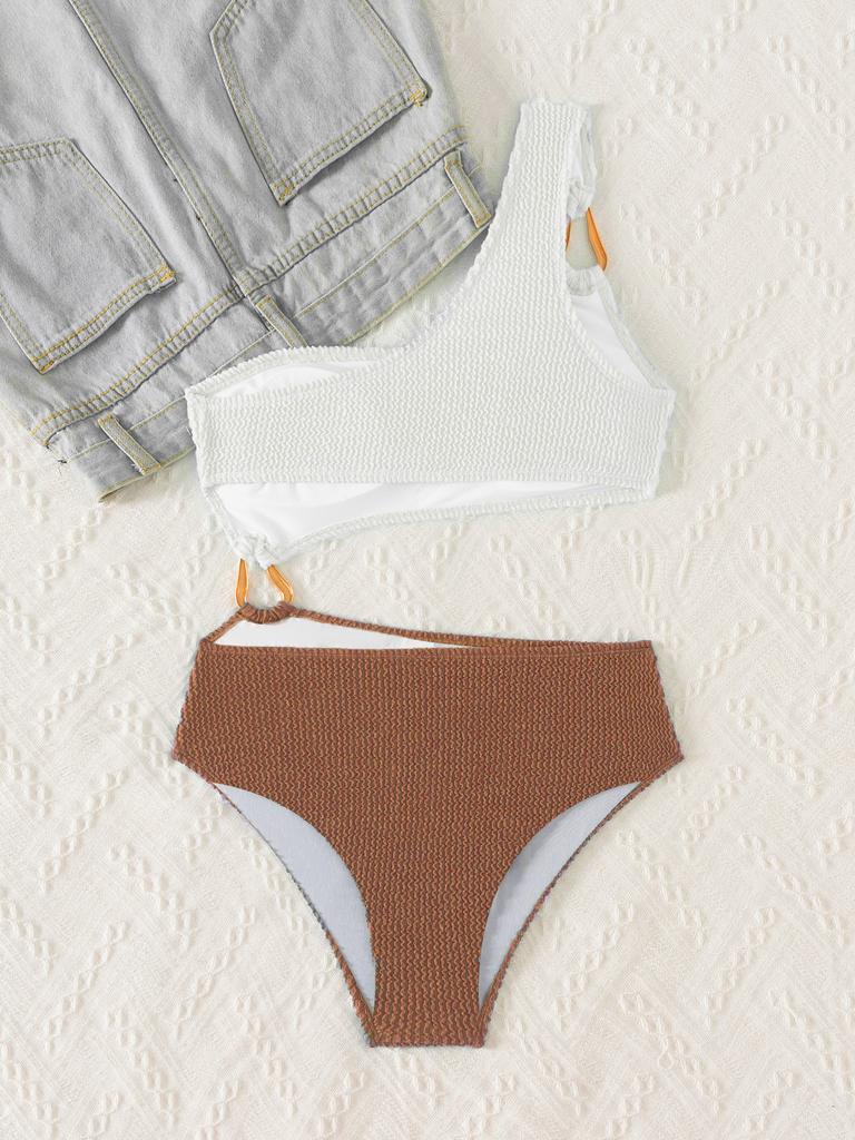 Color-matching Hollow-out One Shoulder Sexy Swimsuit Bikini