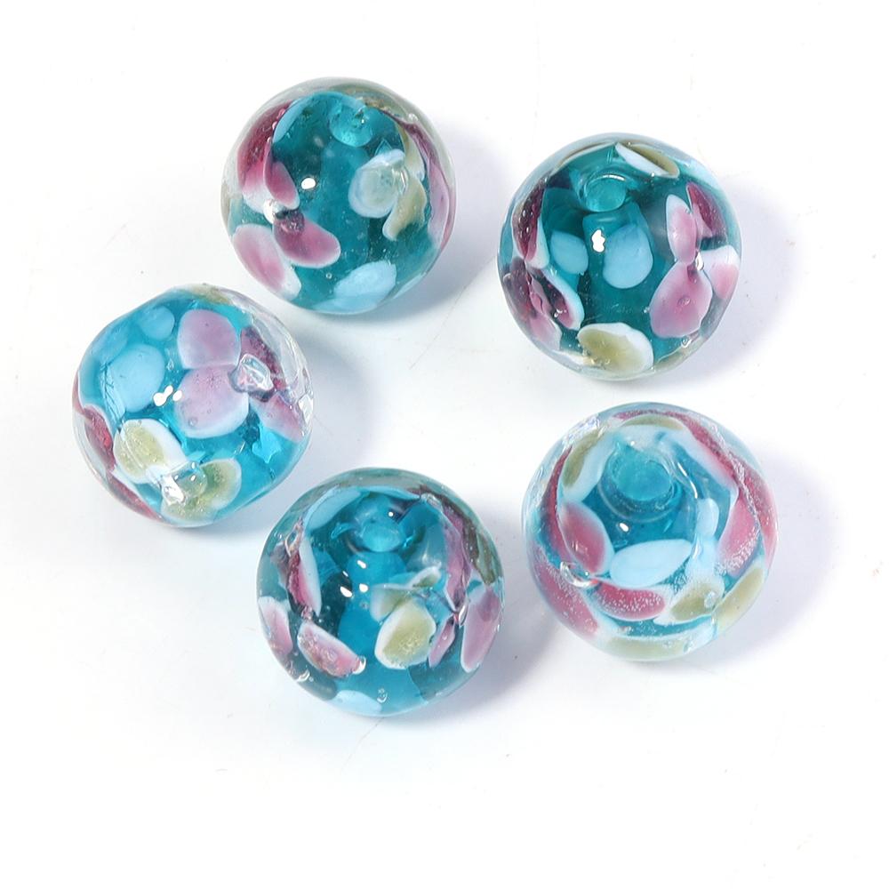 5pcs 12mm Lampwork Flower Beads Colorful Plum Blossom Glass Round Loose Beads For Jewelry Making Bracelets Earrings Accessories