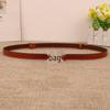 Women's Thin Genuine Leather Belt, No Hole, Black Waistband for Dresses and Skirts