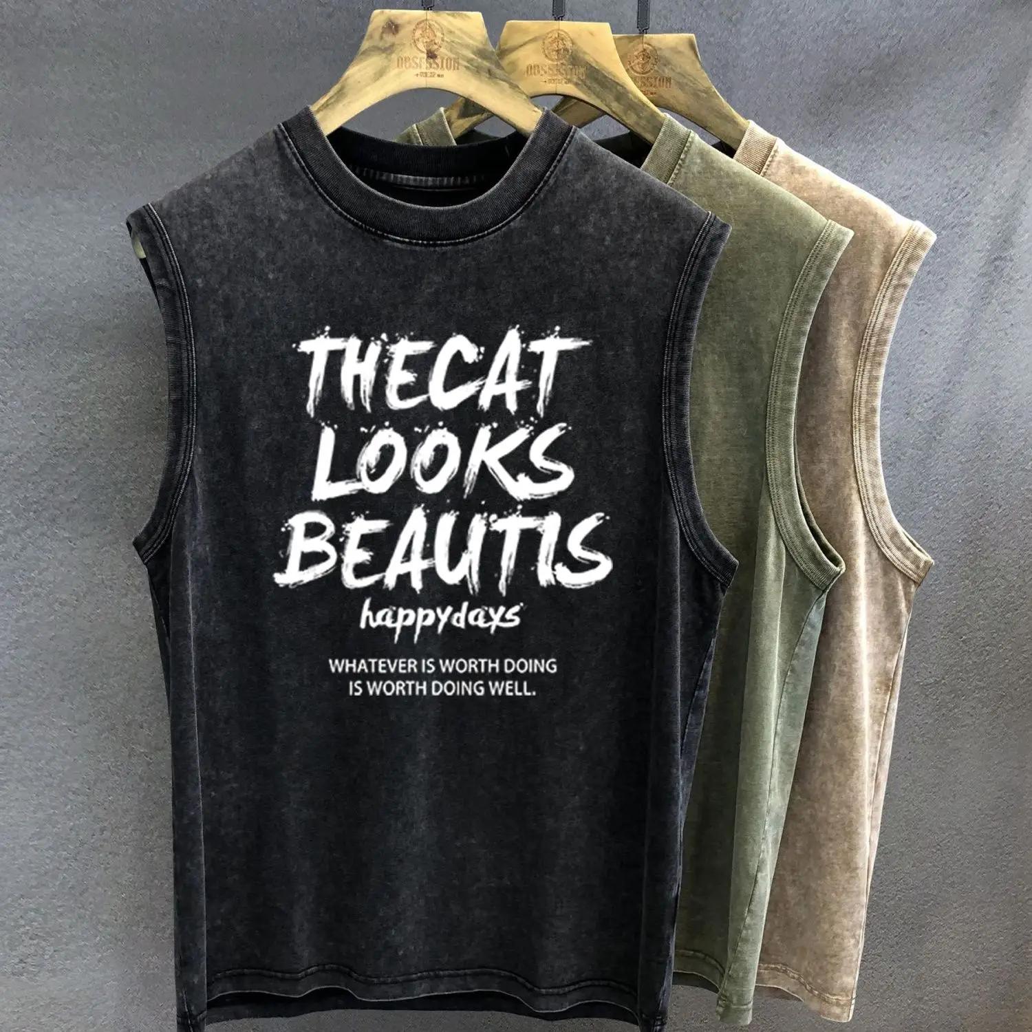 

Жилет для велоспорта в стиле Old American High Street, футболка без рукавов, майка, свободный жилет, топ с круглым вырезом для мальчиков, фитнес XL