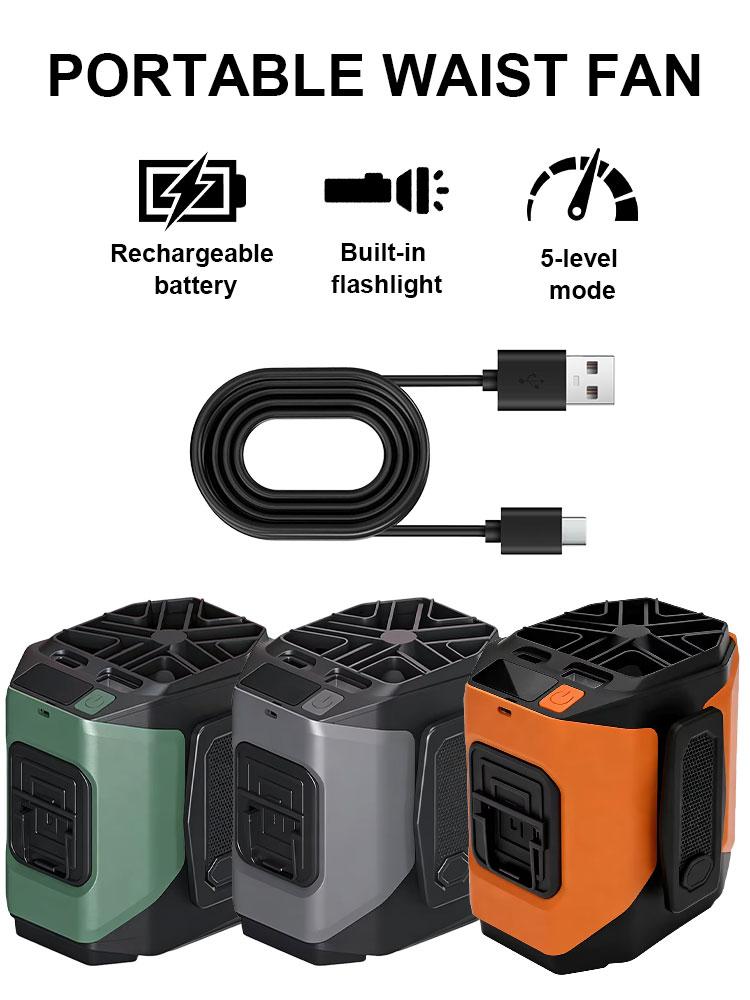 Portable Waist-Mounted Fan 10000 mAh USB Interface LED Lighting Neck-Mounted Fan 5-Speed Strong Wind Cooling Fan