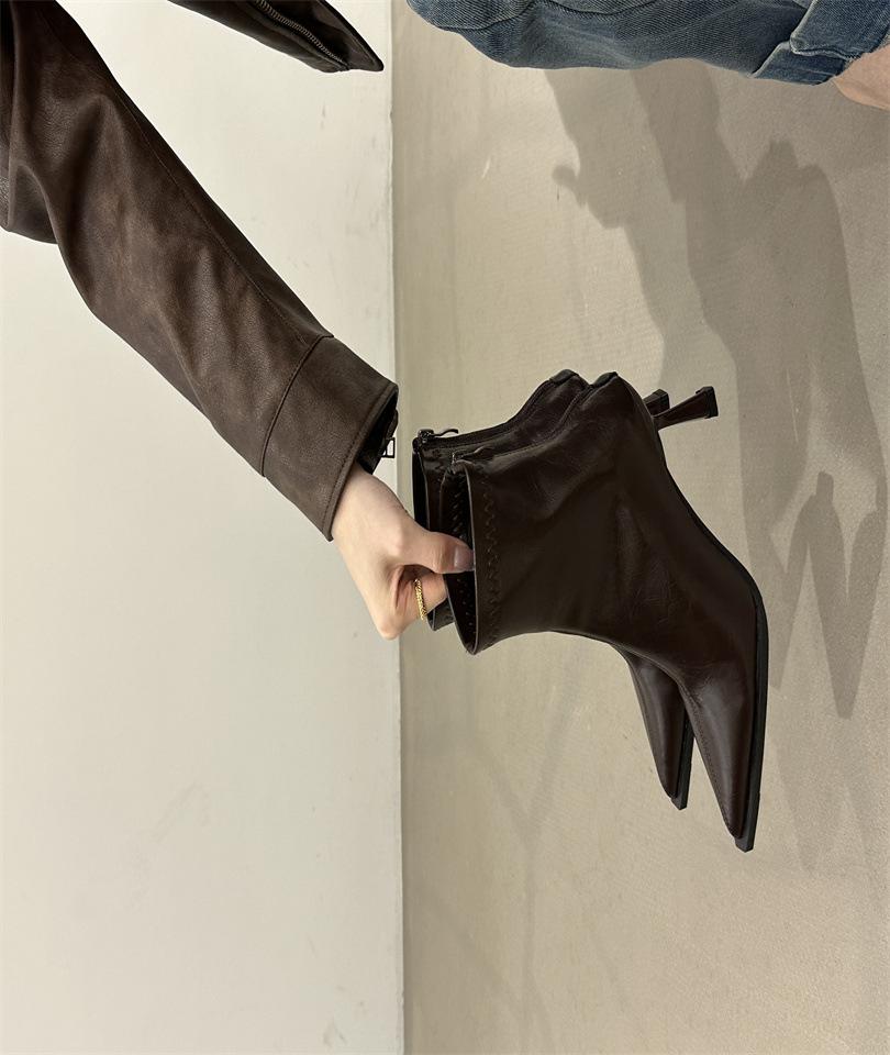 Pointed thin heel medium heel short boots 2025 new versatile comfortable and thin one-pedal lazy Martin boots women's high heels