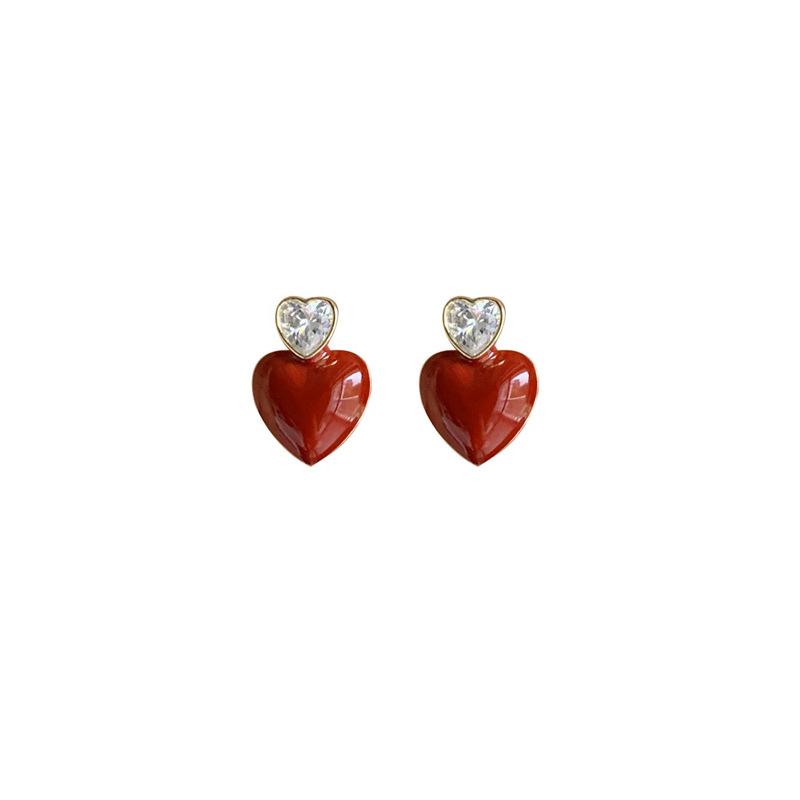 New Love Zircon Oil Drop Earrings Fashion Temperament High-end Stud Earrings Niche Design Mosquito Coil Disc Hole-free Earrings